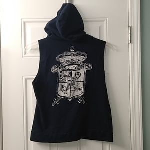 Navy Blue Crest Crown Sleeveless Hoodie L